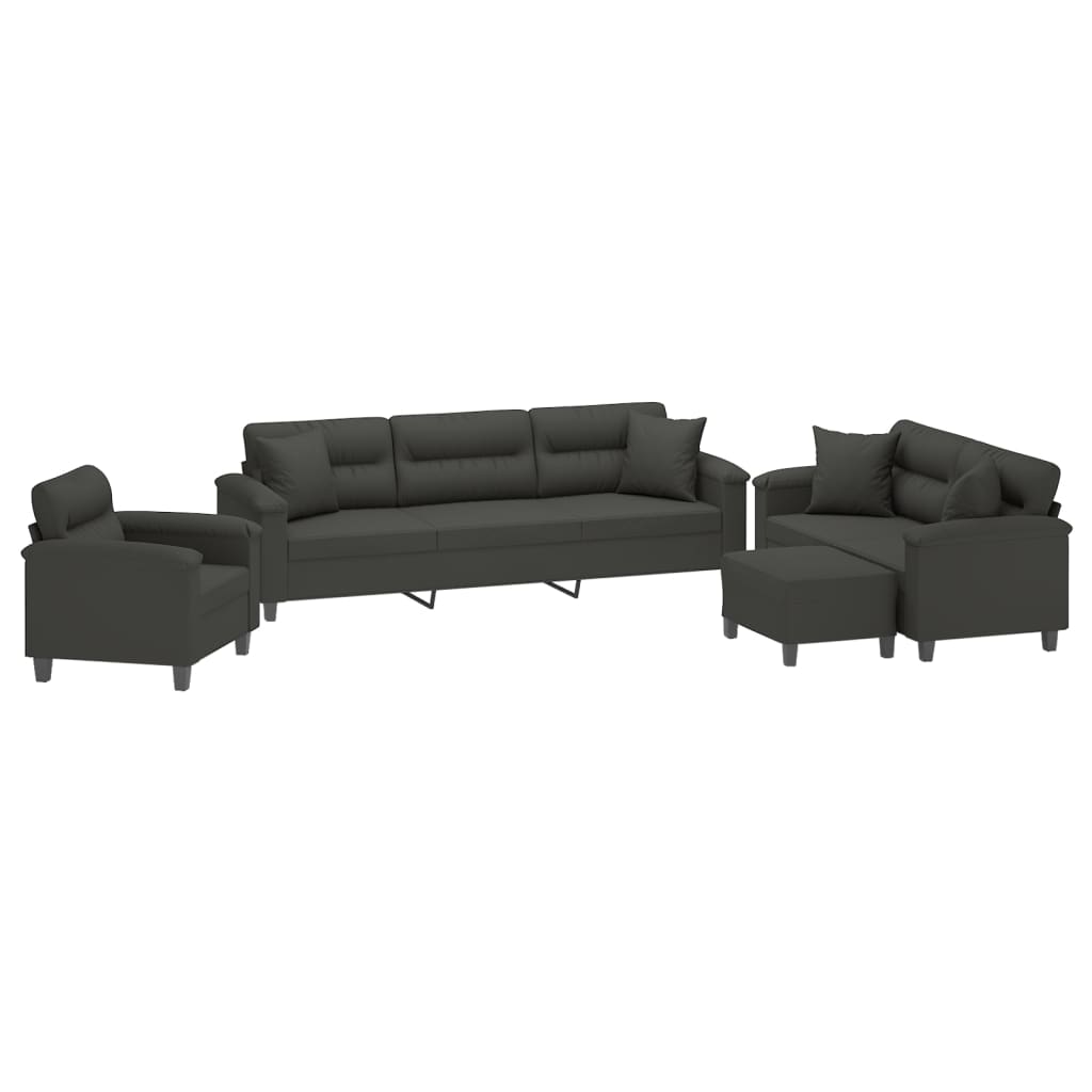 Set Divani 4 pz con Cuscini Grigio Scuro in Tessuto Microfibra