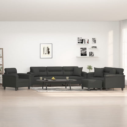 Set Divani 4 pz con Cuscini Grigio Scuro in Tessuto Microfibra