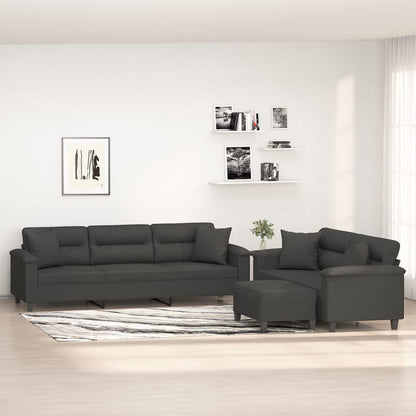 Set Divani 3 pz con Cuscini Grigio Scuro in Tessuto Microfibra
