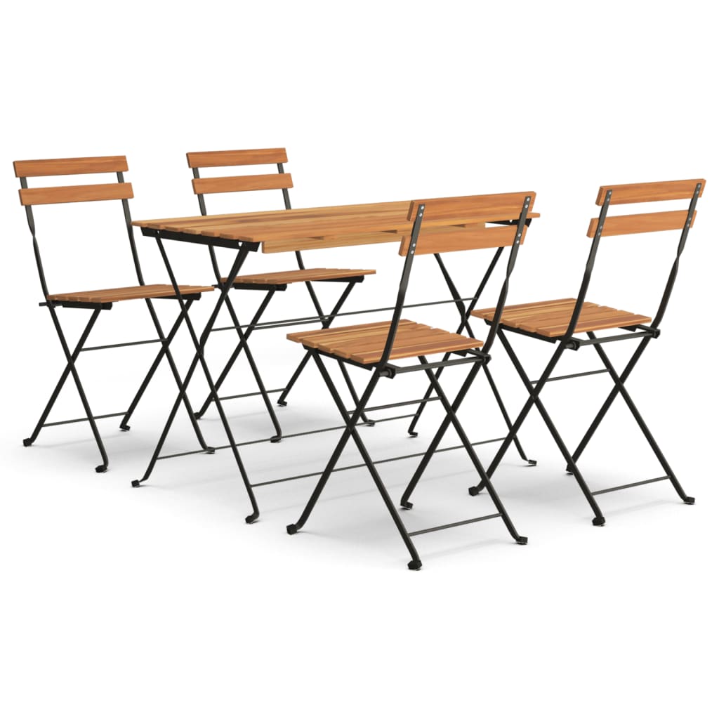 Set BistrÃƒÂ² Pieghevole 5pz in Legno Massello di Acacia e Acciaio
