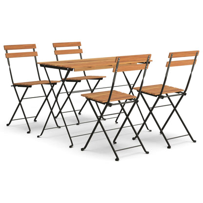 Set BistrÃƒÂ² Pieghevole 5pz in Legno Massello di Acacia e Acciaio