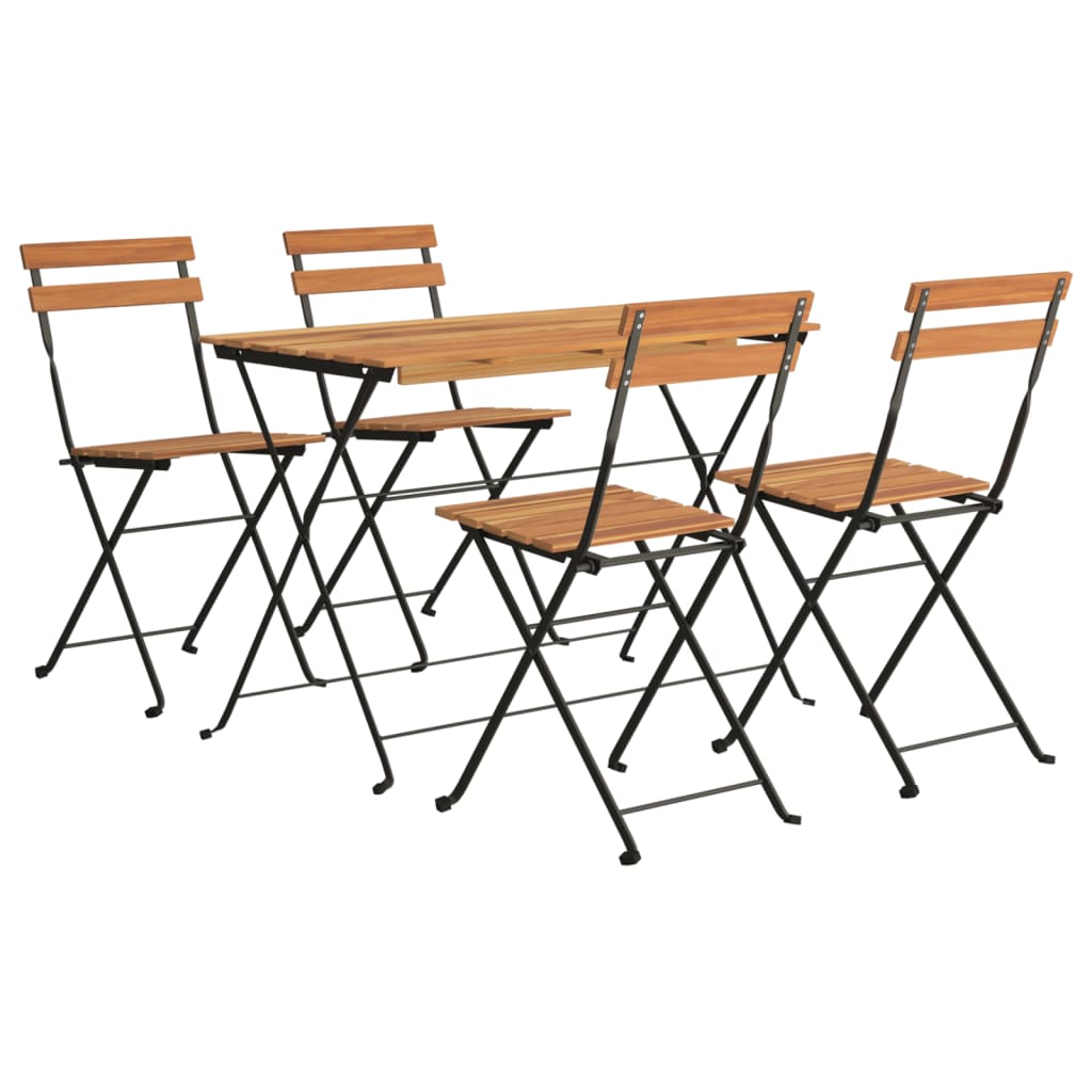 Set BistrÃƒÂ² Pieghevole 5pz in Legno Massello di Acacia e Acciaio