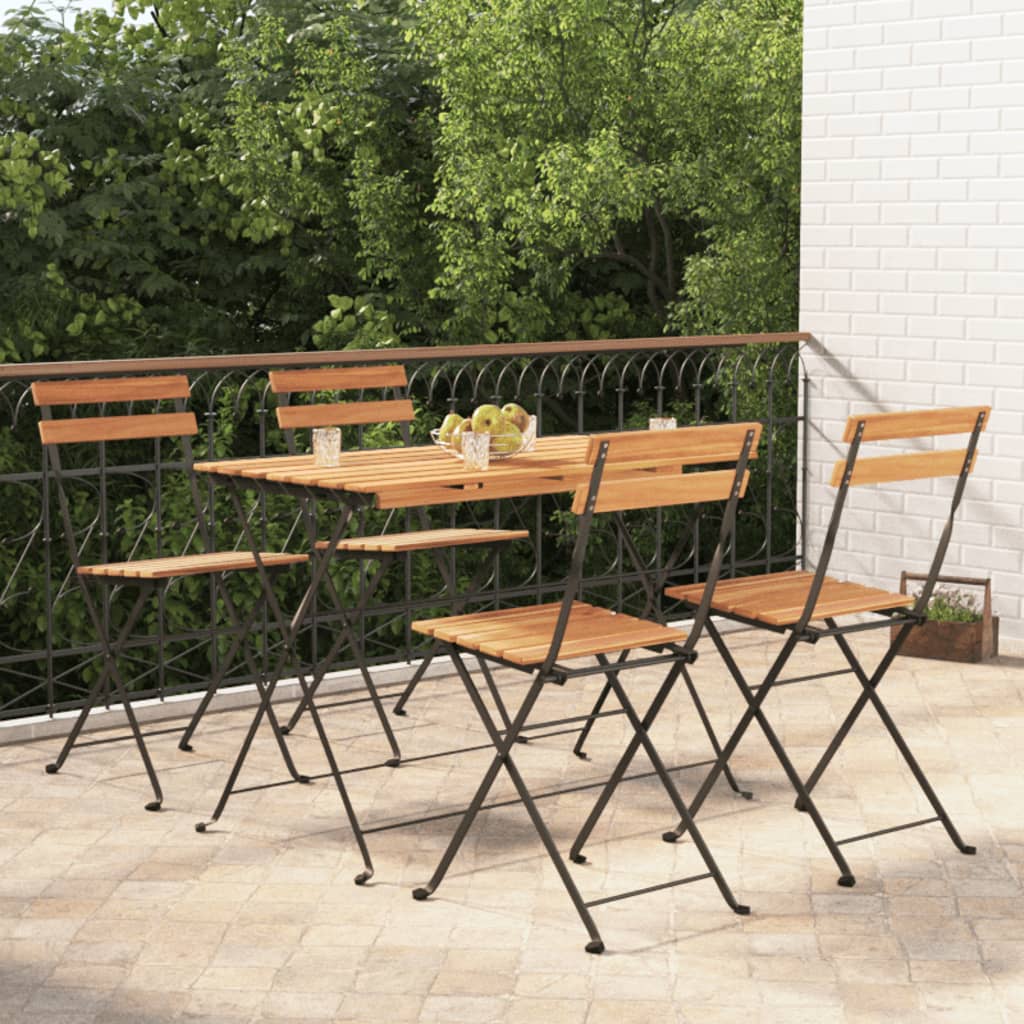 Set BistrÃƒÂ² Pieghevole 5pz in Legno Massello di Acacia e Acciaio