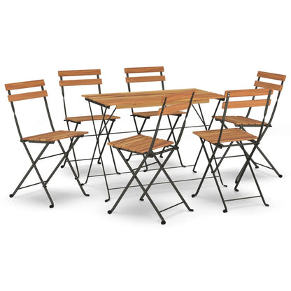 Set BistrÃƒÂ² Pieghevole 7pz in Legno Massello di Acacia e Acciaio