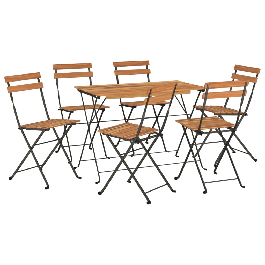 Set BistrÃƒÂ² Pieghevole 7pz in Legno Massello di Acacia e Acciaio