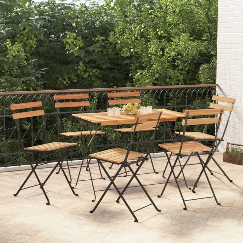 Set BistrÃƒÂ² Pieghevole 7pz in Legno Massello di Acacia e Acciaio