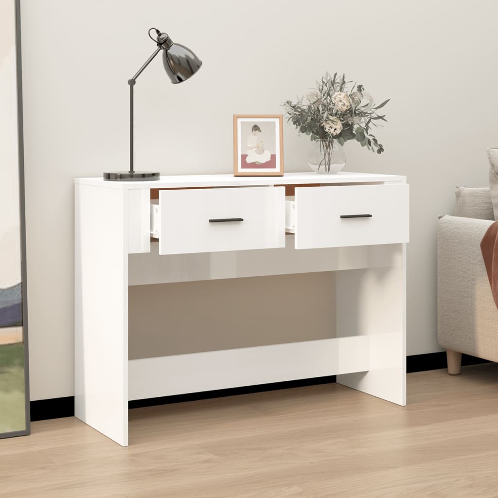 Tavolino Consolle Bianco Lucido 100x39x75 cm Legno Multistrato