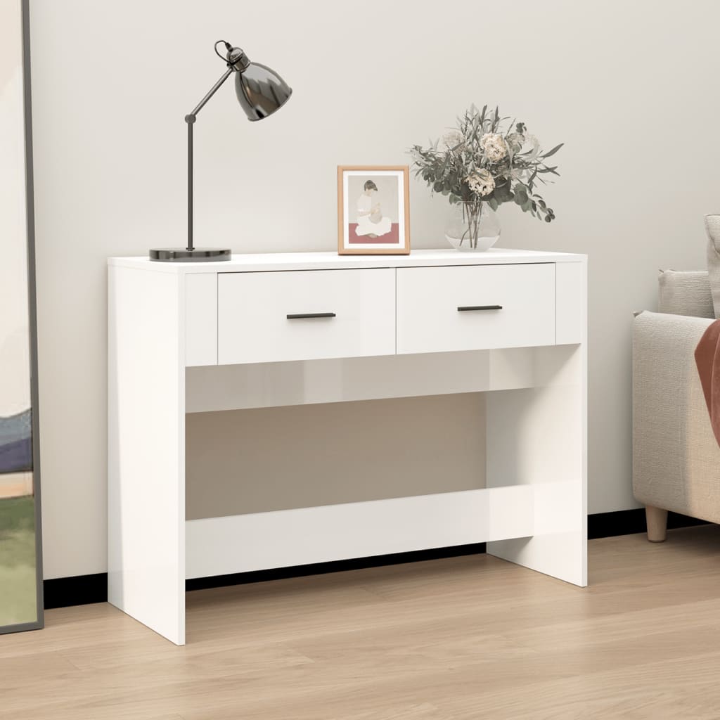 Tavolino Consolle Bianco Lucido 100x39x75 cm Legno Multistrato
