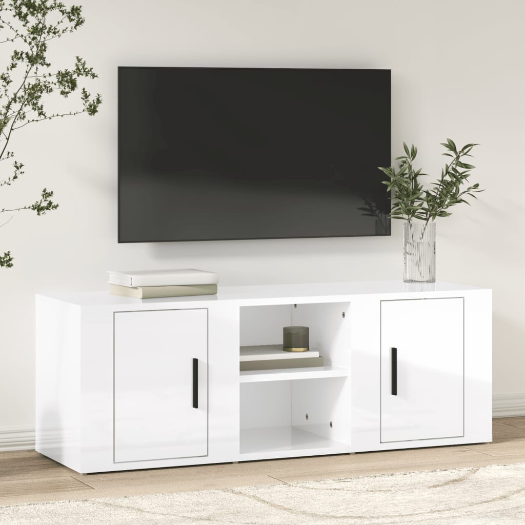 Mobile Porta TV Bianco Lucido 100x31,5x35 cm Legno Multistrato