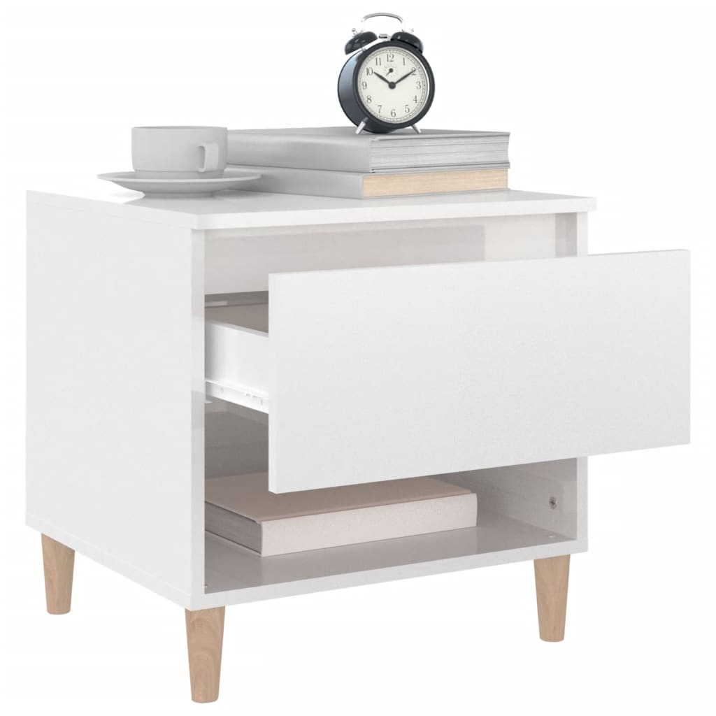 Comodini 2 pz Bianco Lucido 50x46x50 cm in Legno Multistrato