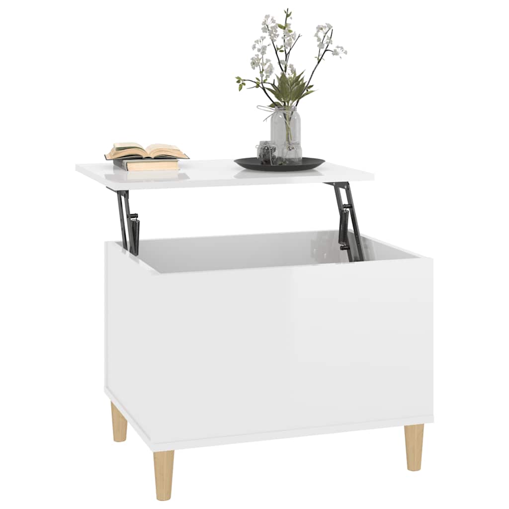 Tavolino Salotto Bianco Lucido 60x44,5x45 cm Legno Multistrato