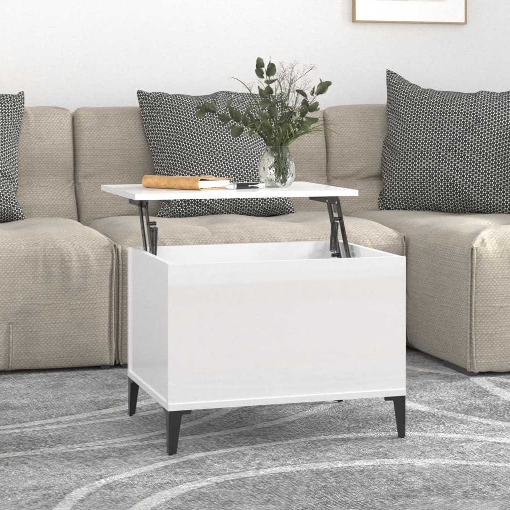 Tavolino Salotto Bianco Lucido 60x44,5x45 cm Legno Multistrato
