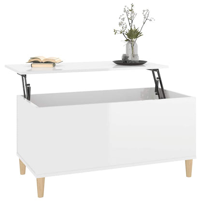 Tavolino Salotto Bianco Lucido 90x44,5x45 cm Legno Multistrato