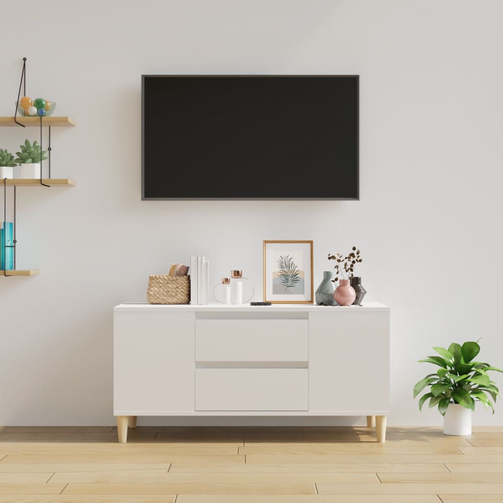 Mobile Porta TV Bianco Lucido 102x44,5x50 cm Legno Multistrato