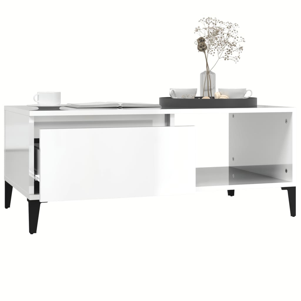 Tavolino Salotto Bianco Lucido 90x50x36,5 cm Legno Multistrato