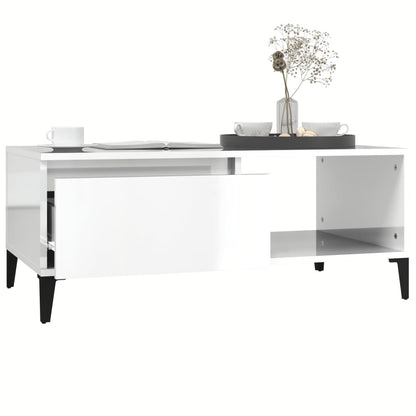 Tavolino Salotto Bianco Lucido 90x50x36,5 cm Legno Multistrato