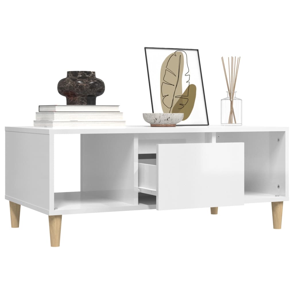 Tavolino Salotto Bianco Lucido 90x50x36,5 cm Legno Multistrato