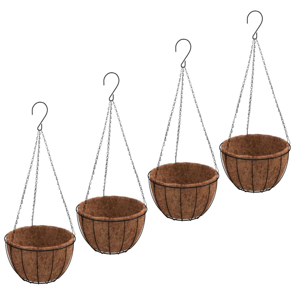 Fioriere Pensili 4 pz Rivestimenti Cocco Nero Ã˜35x52cm Acciaio