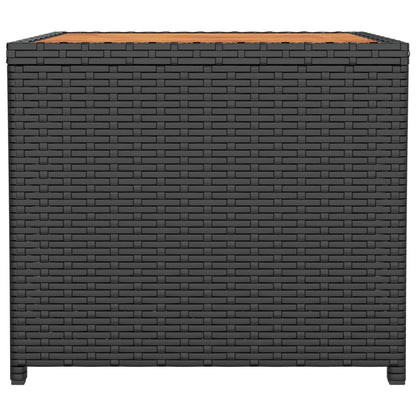 Tavolino con Piano Legno Nero Polyrattan Legno Massello Acacia