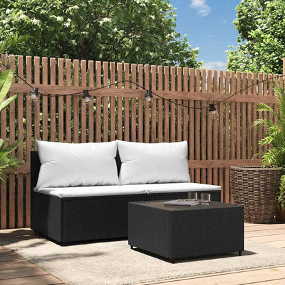 Set Divani da Giardino 3 pz con Cuscini Nero in Polyrattan