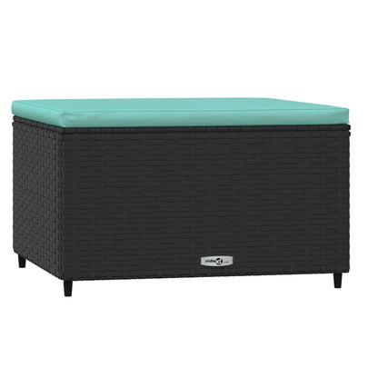 Poggiapiedi da Giardino con Cuscini in Polyrattan Nero
