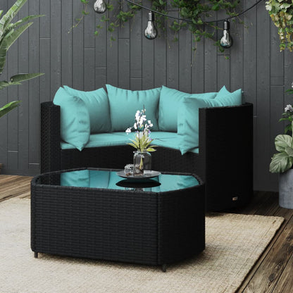 Set Divani da Giardino 4 pz con Cuscini Nero in Polyrattan