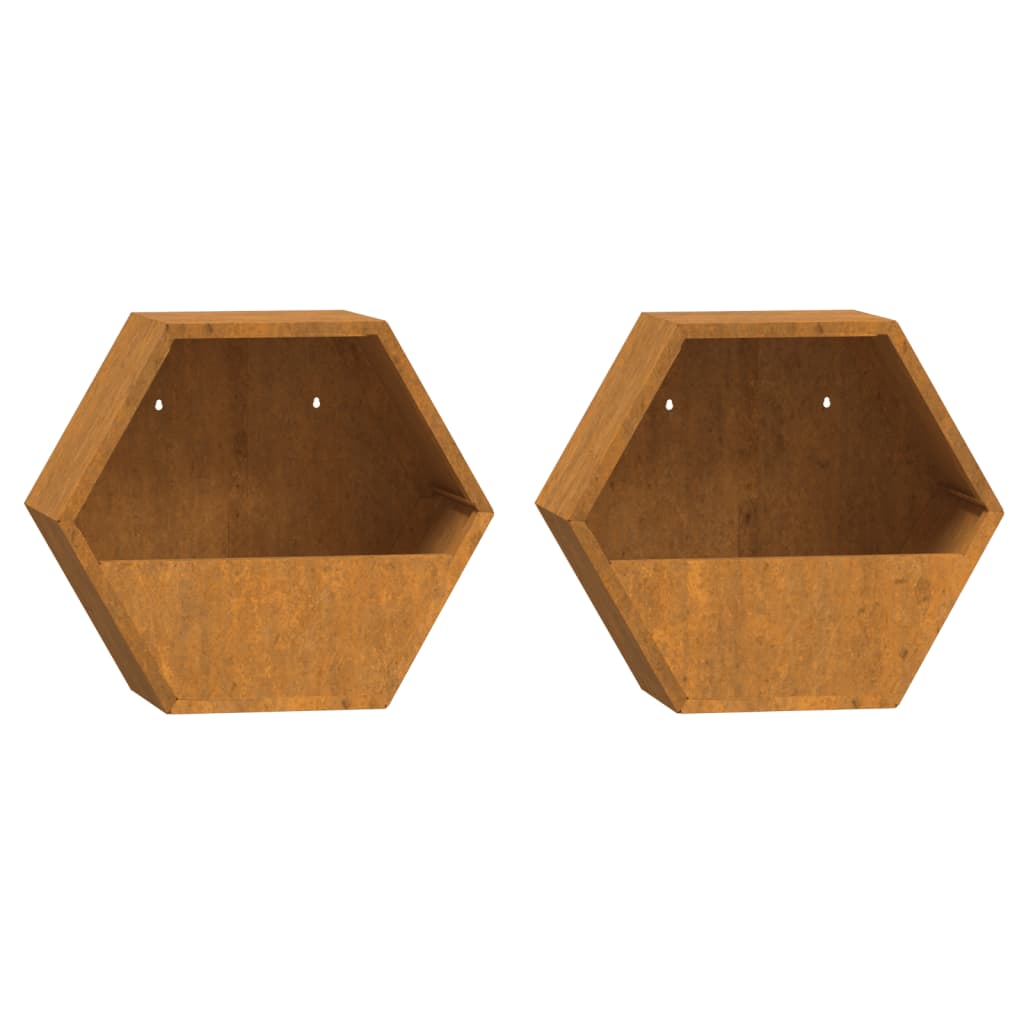 Fioriere da Parete 2 pz Ruggine in Acciaio Corten 30x10x25 cm
