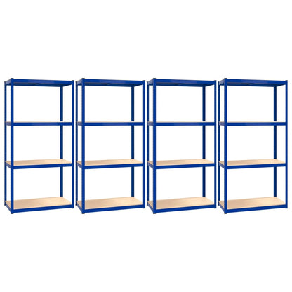 Scaffali a 4 Ripiani 4 pz Blu in Acciaio e Legno Multistrato