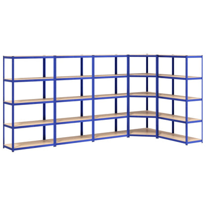 Scaffali a 5 Ripiani 5 pz Blu in Acciaio e Legno Multistrato