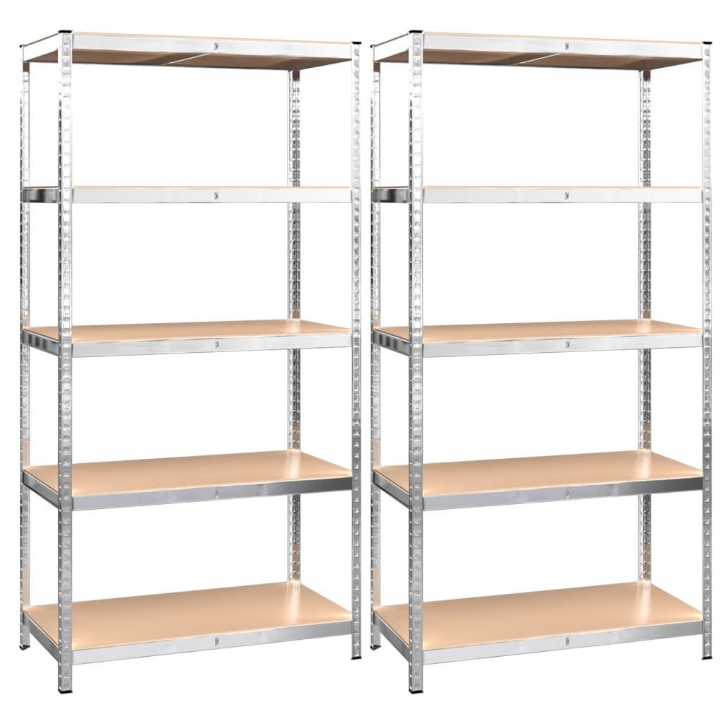 Scaffali Resistenti 5 Strati 2 pz Argento Acciaio e Multistrato