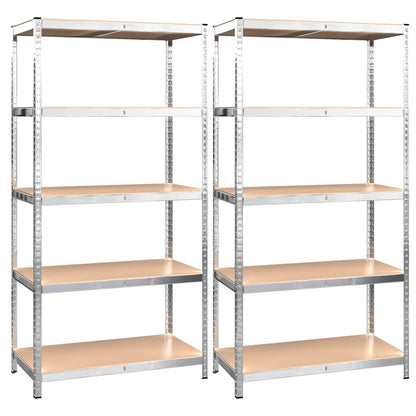 Scaffali Resistenti 5 Strati 2 pz Argento Acciaio e Multistrato