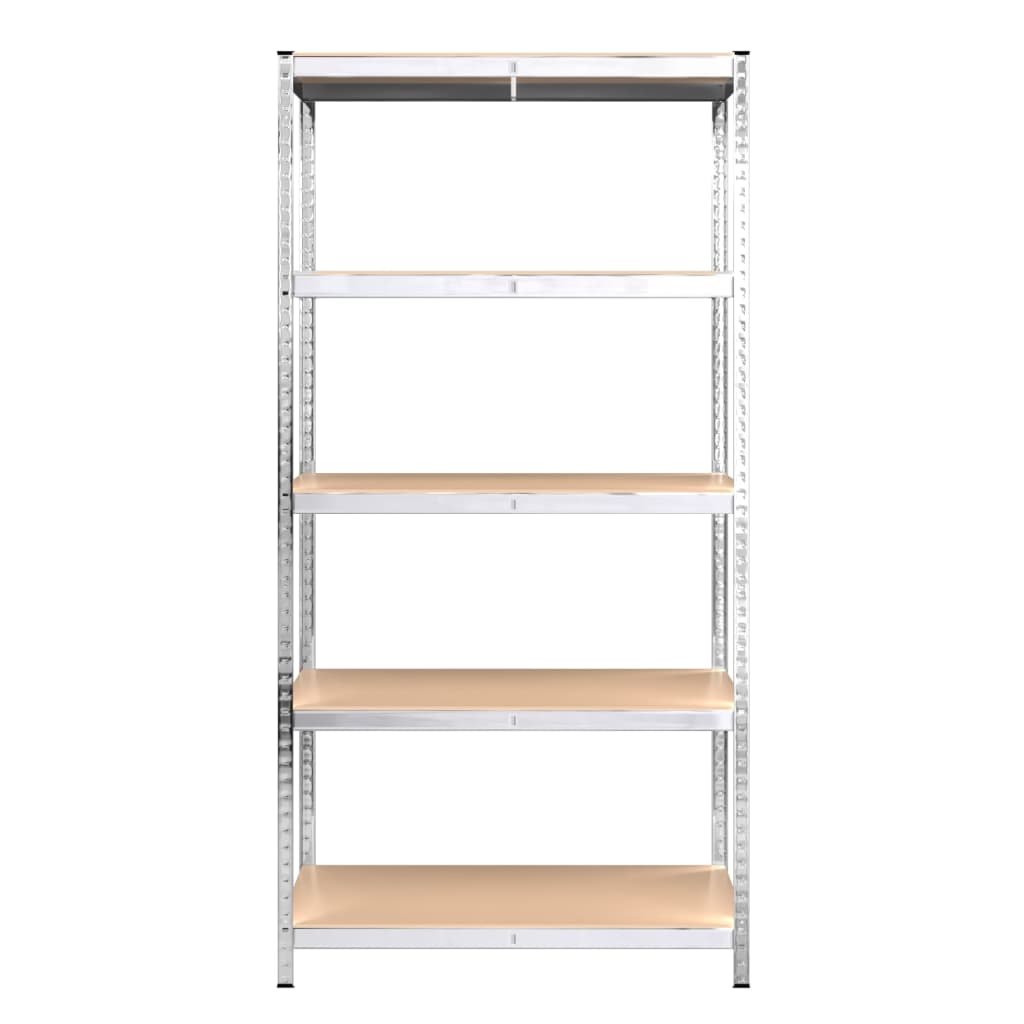 Scaffali Resistenti 5 Strati 2 pz Argento Acciaio e Multistrato