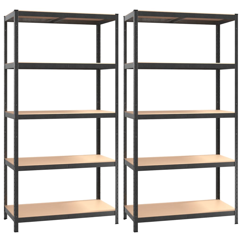 Scaffali Resistenti 5 Ripiani 2pz Grigio Acciaio e Multistrato