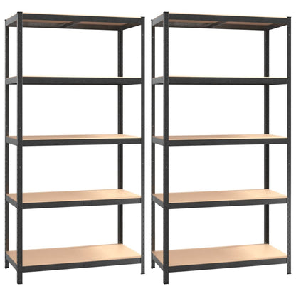 Scaffali Resistenti 5 Ripiani 2pz Grigio Acciaio e Multistrato
