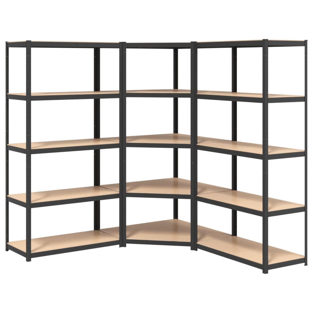 Scaffali Resistenti 5 Ripiani 3pz Grigio Acciaio e Multistrato