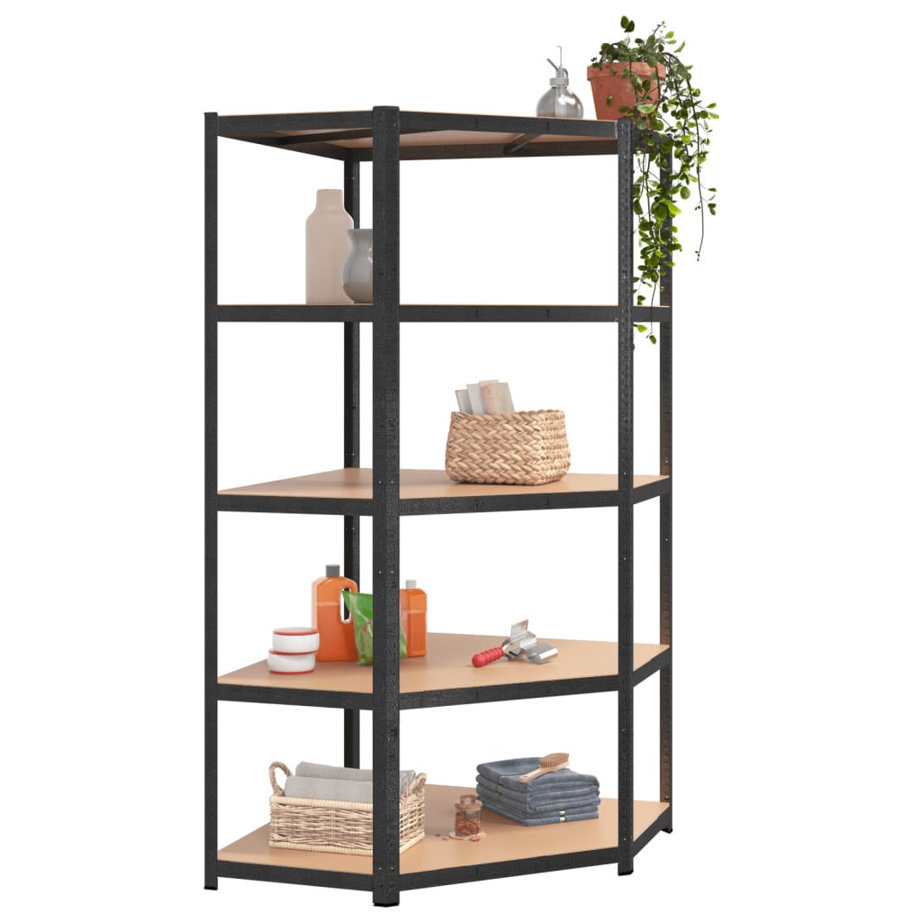 Scaffali Resistenti 5 Ripiani 3pz Grigio Acciaio e Multistrato