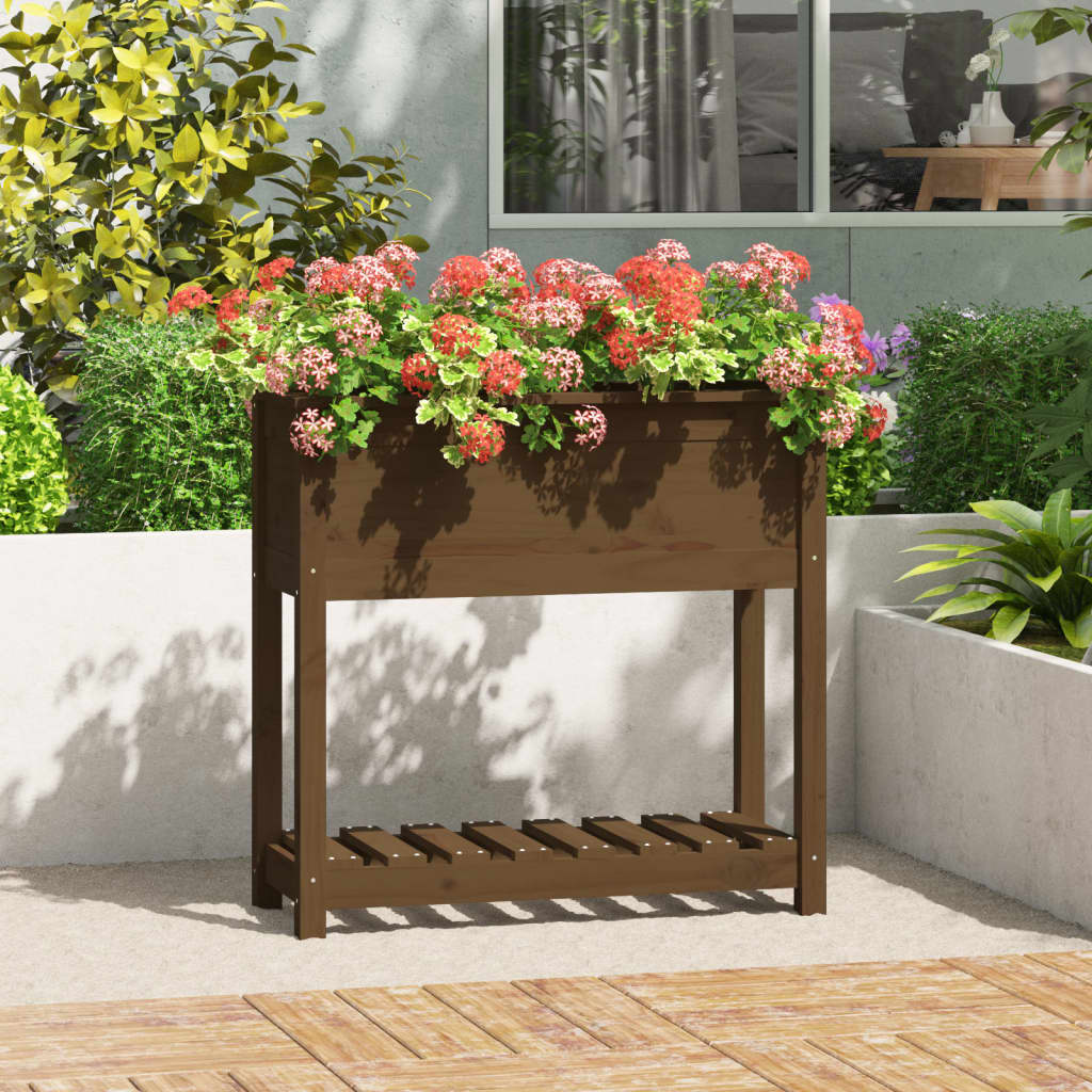 Fioriera con Mensola Ambra 82,5x34,5x81 cm Legno Massello Pino