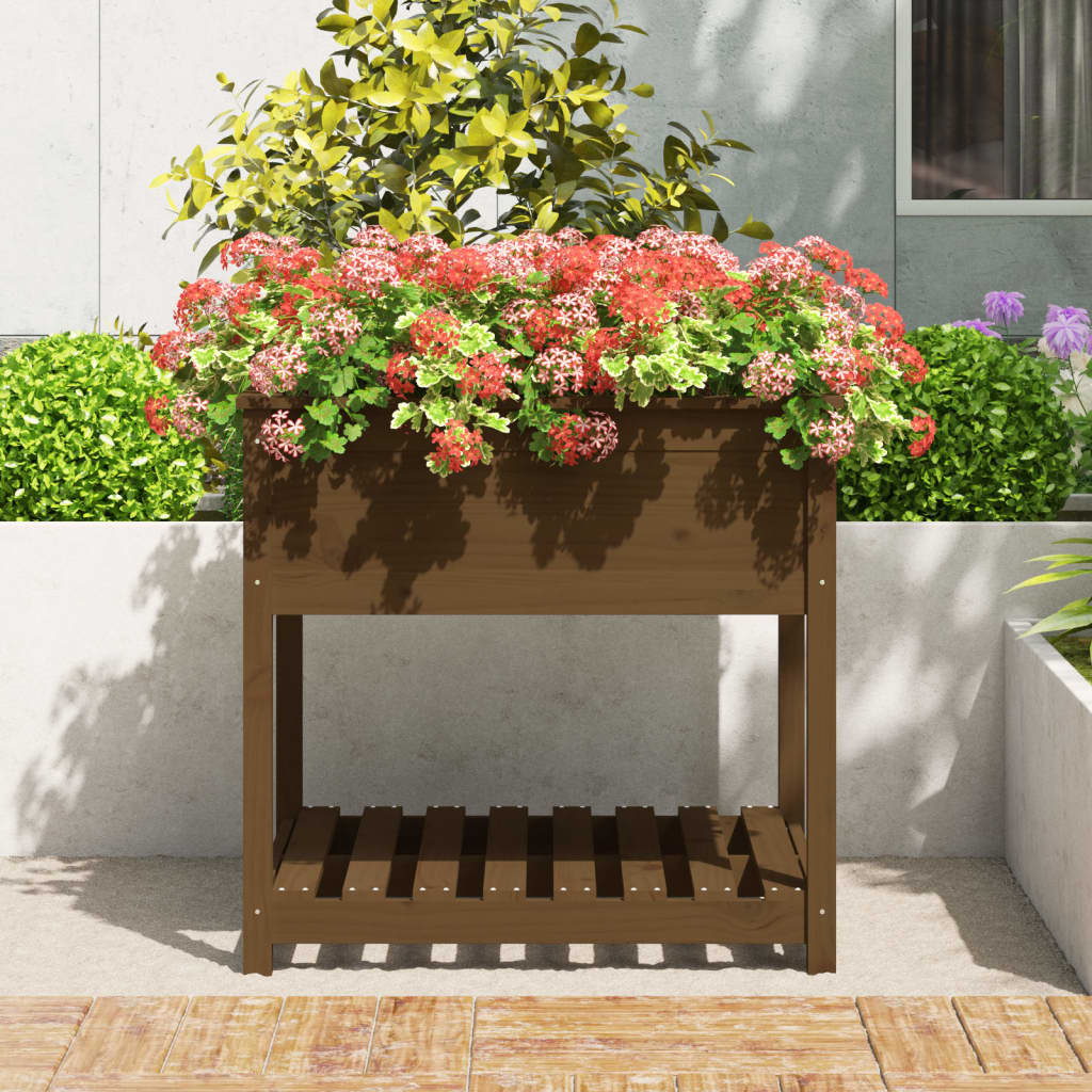 Fioriera con Mensola Ambra 82,5x82,5x81 cm Legno Massello Pino