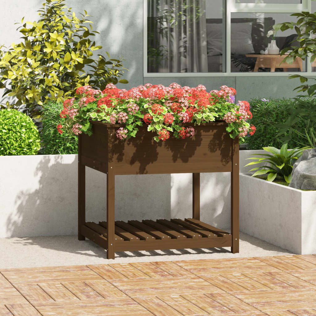 Fioriera con Mensola Ambra 82,5x82,5x81 cm Legno Massello Pino