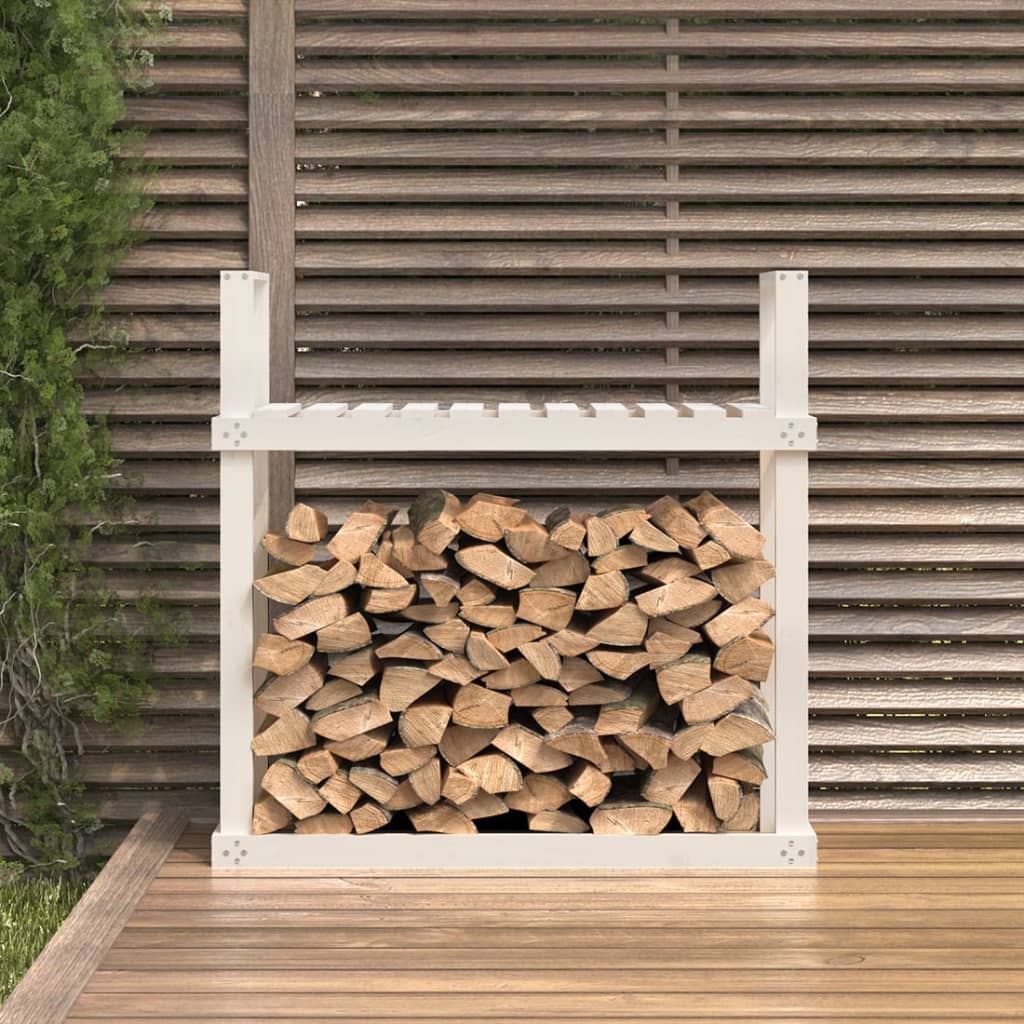 Portalegna Bianco 110x35x108,5 cm in Legno Massello di Pino
