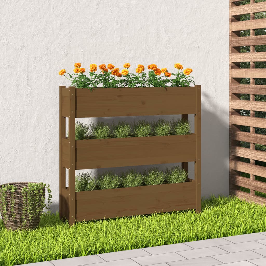 Fioriera Marrone Ambra 112x25x104,5cm in Legno Massello di Pino