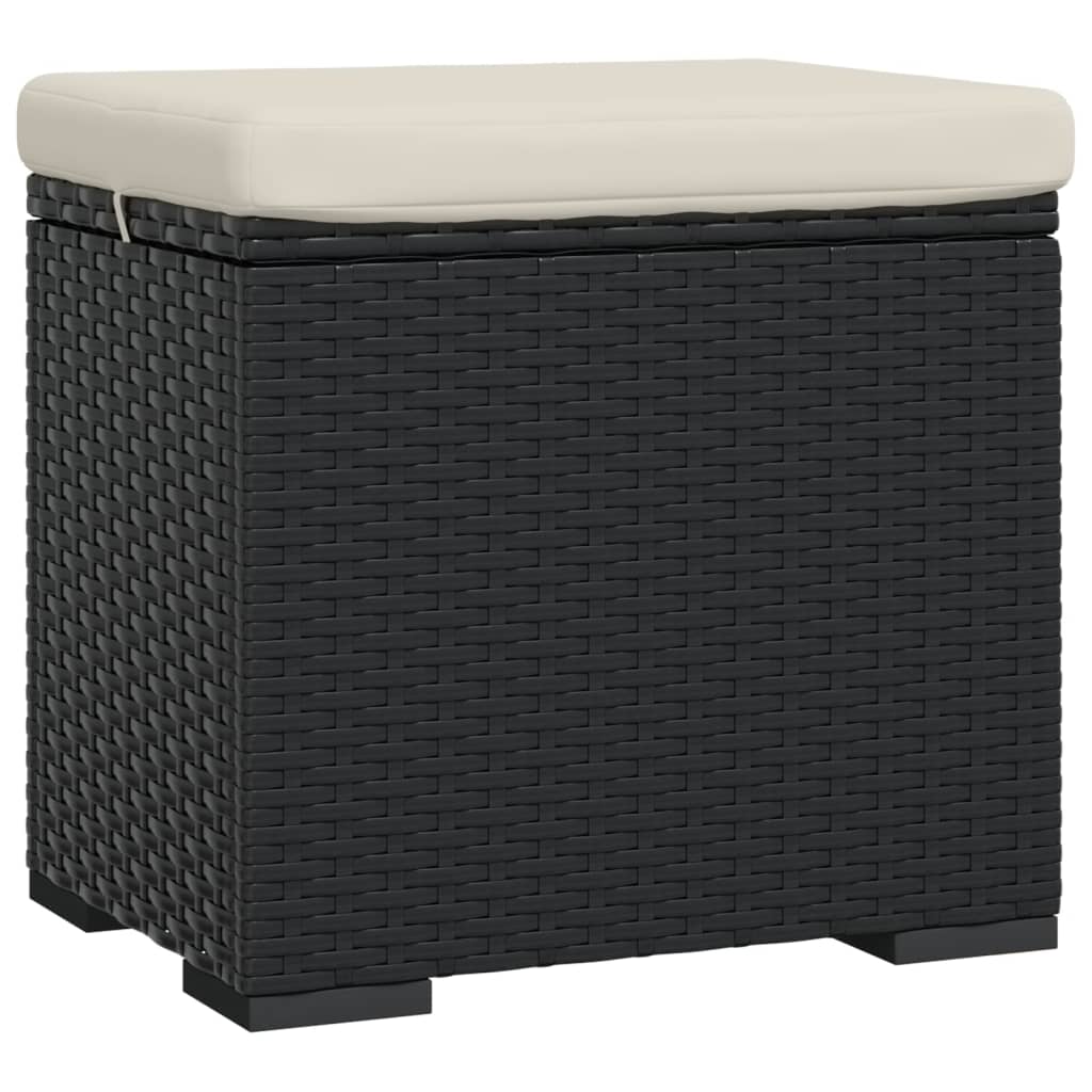 Ottomana con Cuscino Nero 40x30x40 cm in Polyrattan