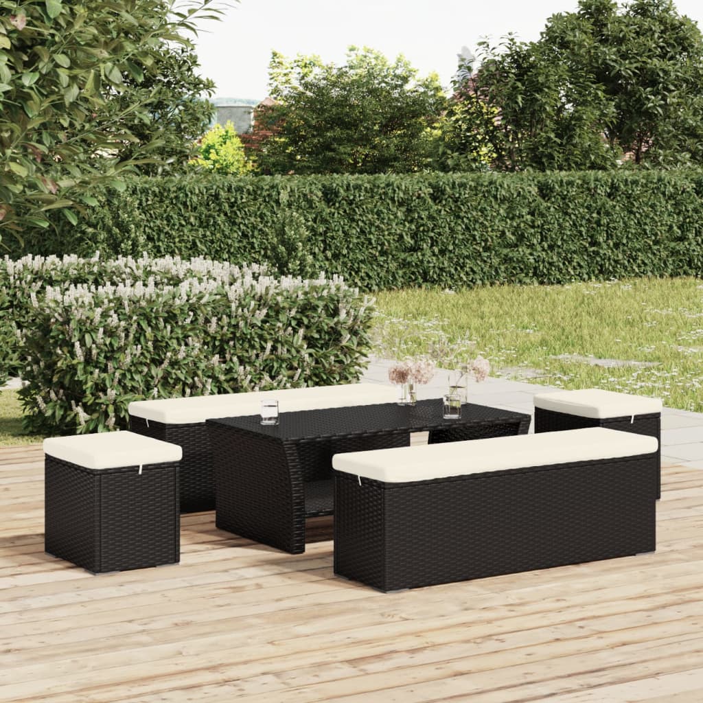 Ottomana con Cuscino Nero 40x30x40 cm in Polyrattan