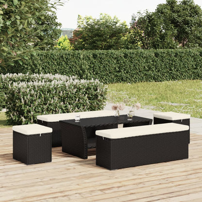 Ottomana con Cuscino Nero 40x30x40 cm in Polyrattan