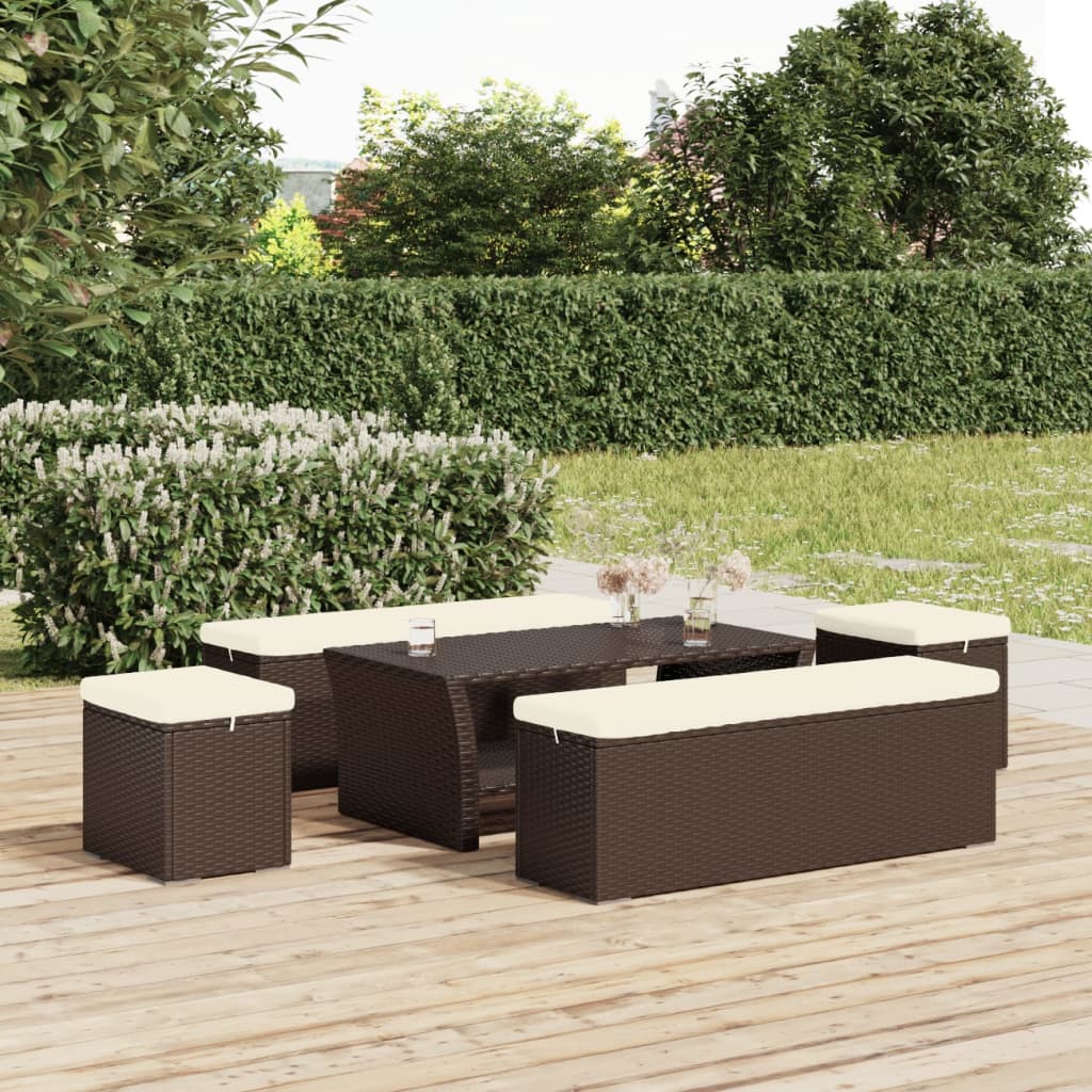 Ottomana con Cuscino Marrone 40x30x40 cm in Polyrattan