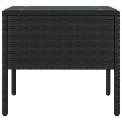 Tavolino Nero 53x37x48 cm Polyrattan e Vetro Temperato