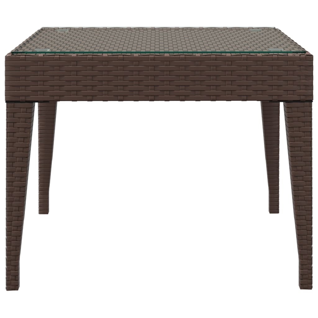 Tavolino Marrone 50x50x38 cm Polyrattan e Vetro Temperato
