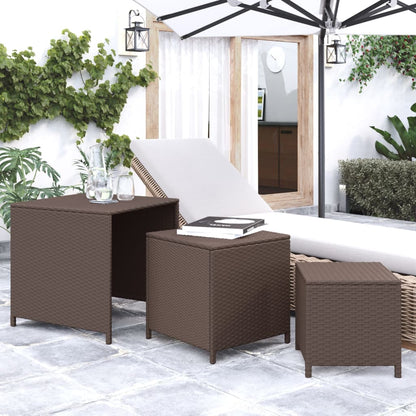 Tavolini Impilabili 3 pz Marroni in Polyrattan
