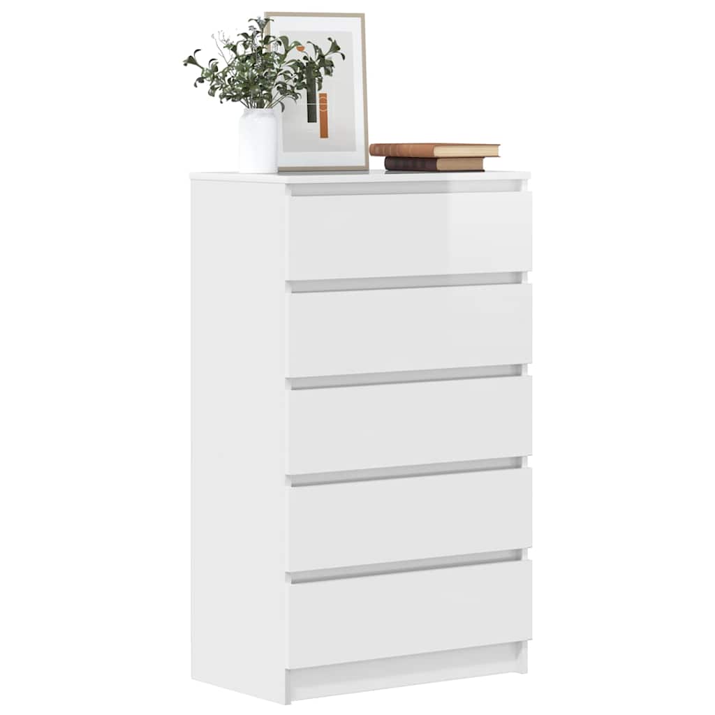 Cassettiera Bianco Lucido 60x36x103 cm in Legno Multistrato