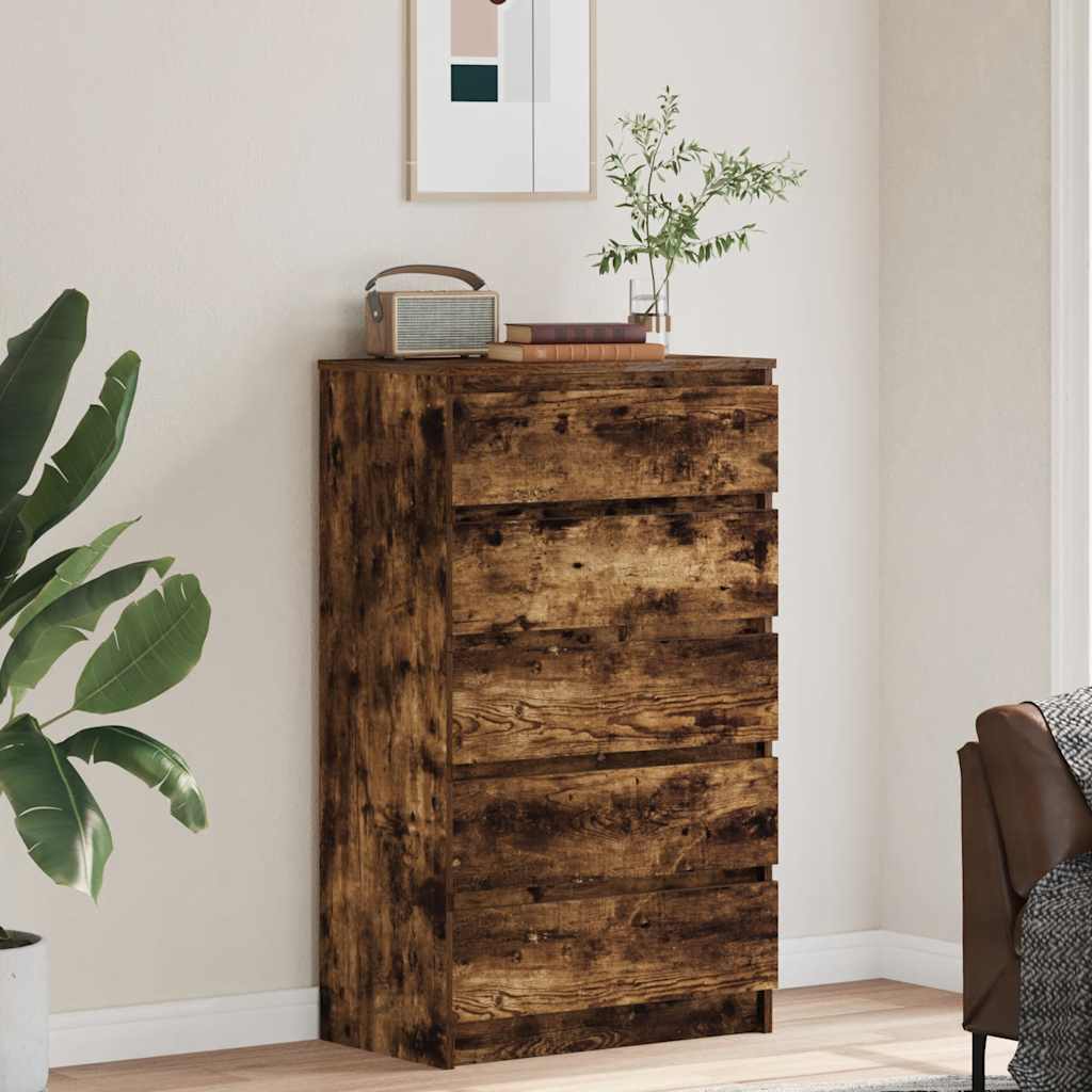 Cassettiera Rovere Fumo 60x36x103 cm in Legno Multistrato